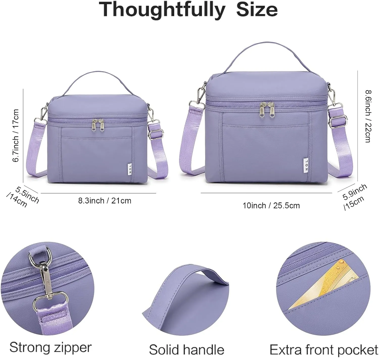 NOL Natural Organic Lifestyle Insulated Lunch Bags for Women Cooler Bag Lightweight Nylon Waterproof Lunch Box For Work (Small, Light purple)