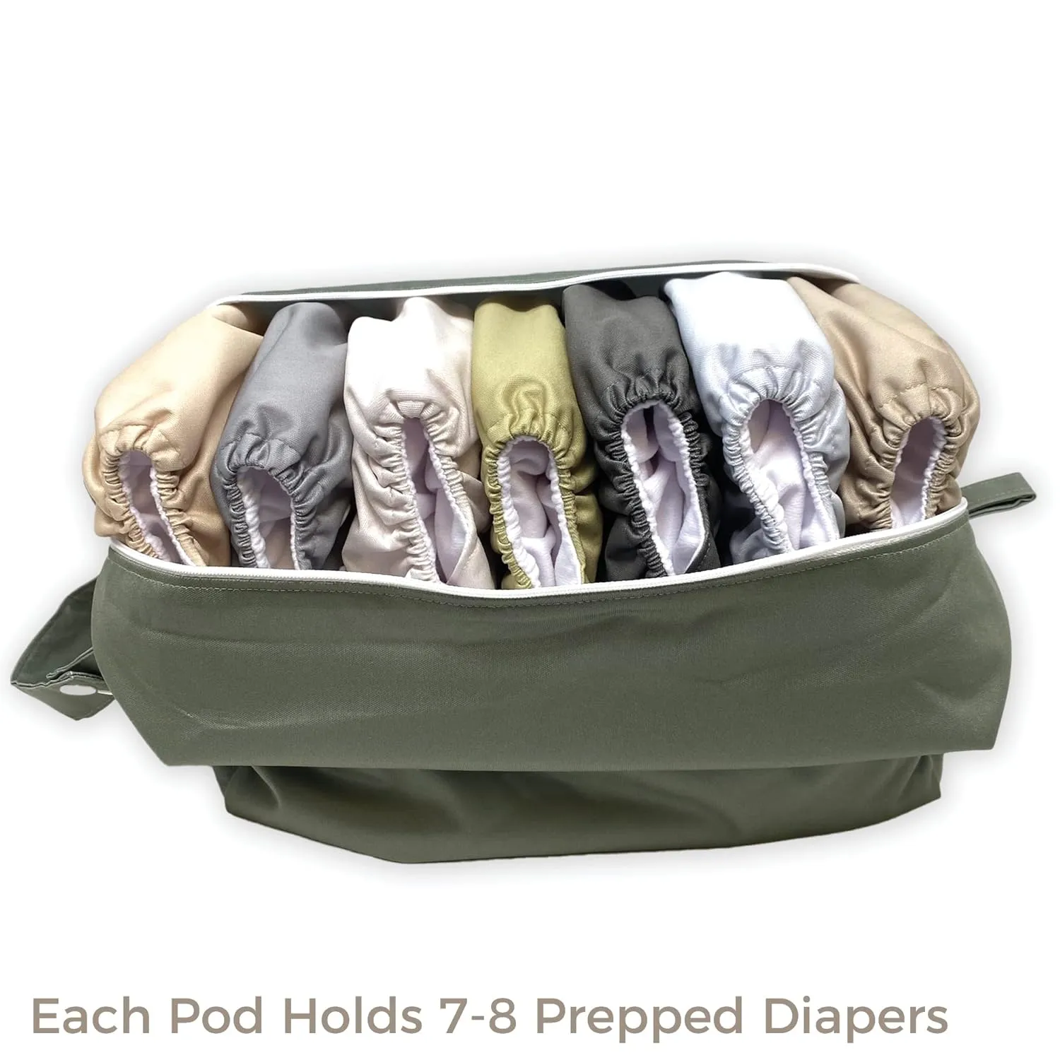Nora's Nursery Reusable Wet Dry Bag for Cloth Diapers, Washable Pod with Large Zipper Opening, 2-Pack Waterproof Diaper Pods with Detachable Snap, Wet Bags for Cloth Diapers