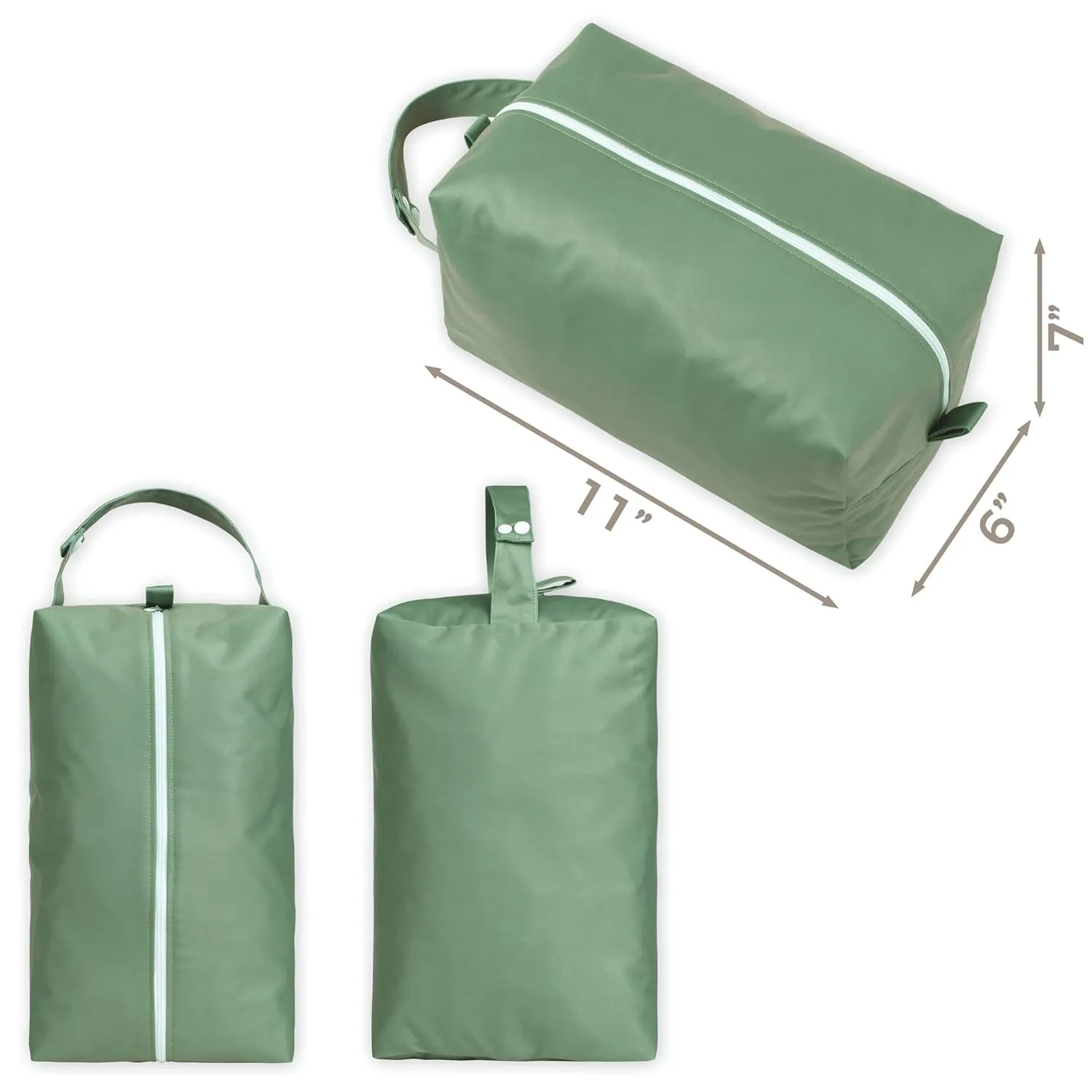 Nora's Nursery Reusable Wet Dry Bag for Cloth Diapers, Washable Pod with Large Zipper Opening, 2-Pack Waterproof Diaper Pods with Detachable Snap, Wet Bags for Cloth Diapers