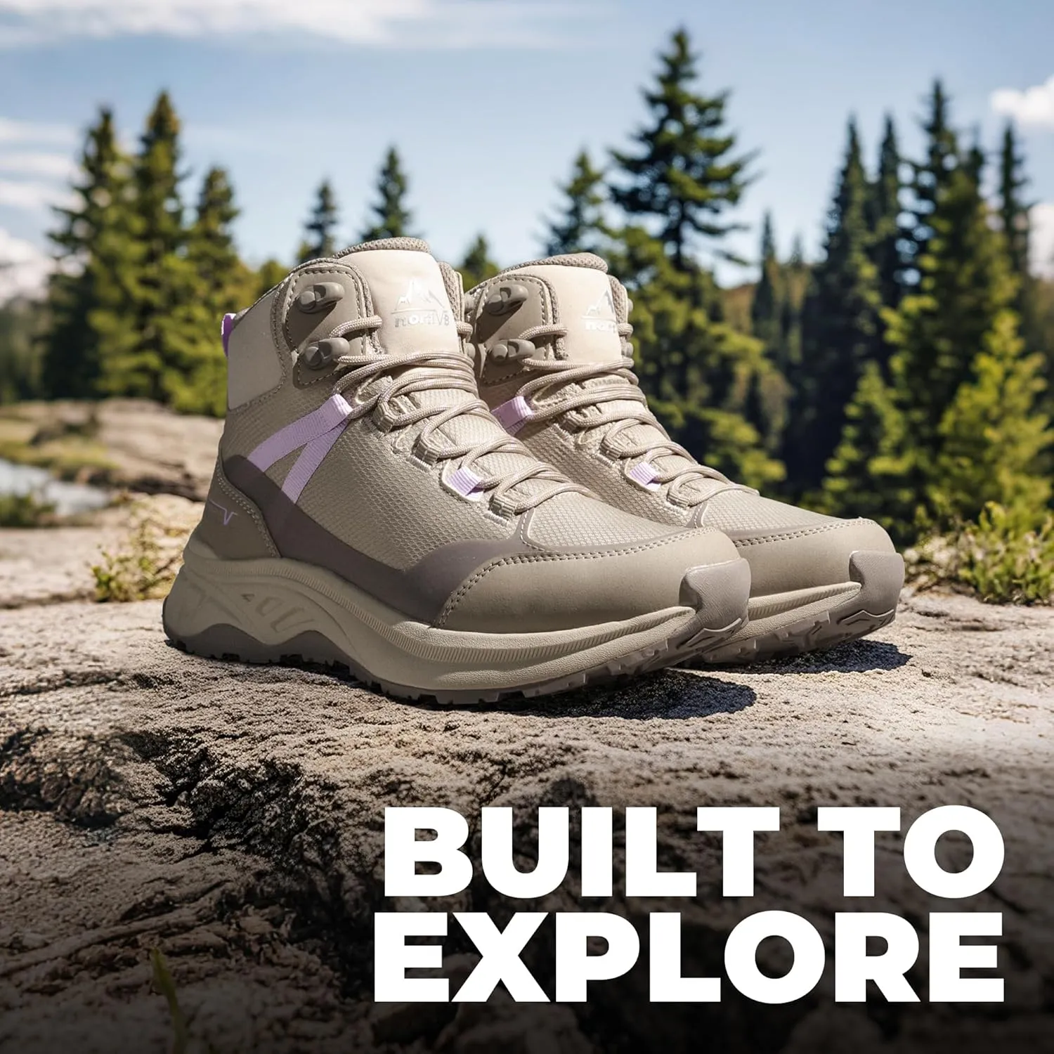 NORTIV 8 Women's Hiking Boots Waterproof Lightweight Outdoor Trekking Comfortable Non-Slip Backpacking Camping Ankle Boot Hollow