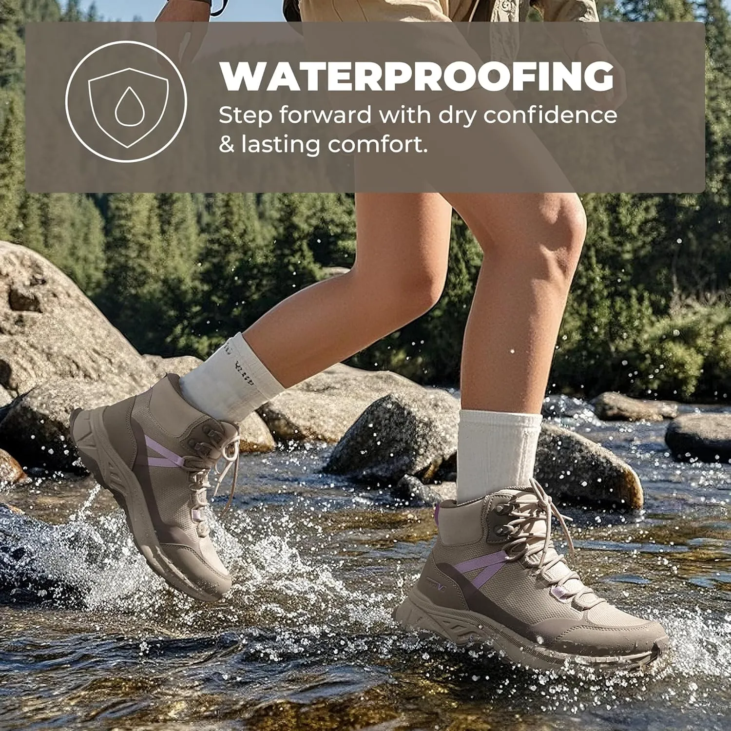 NORTIV 8 Women's Hiking Boots Waterproof Lightweight Outdoor Trekking Comfortable Non-Slip Backpacking Camping Ankle Boot Hollow