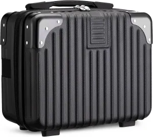 Noverlife 14 Inch Portable Hard Shell Cosmetic Travel Case, Mini Travel Hand Luggage with Elastic Band Travel Makeup Case, Small Makeup Carrying Suitcase for Train Cosmetic Bag Travel Camping - Black
