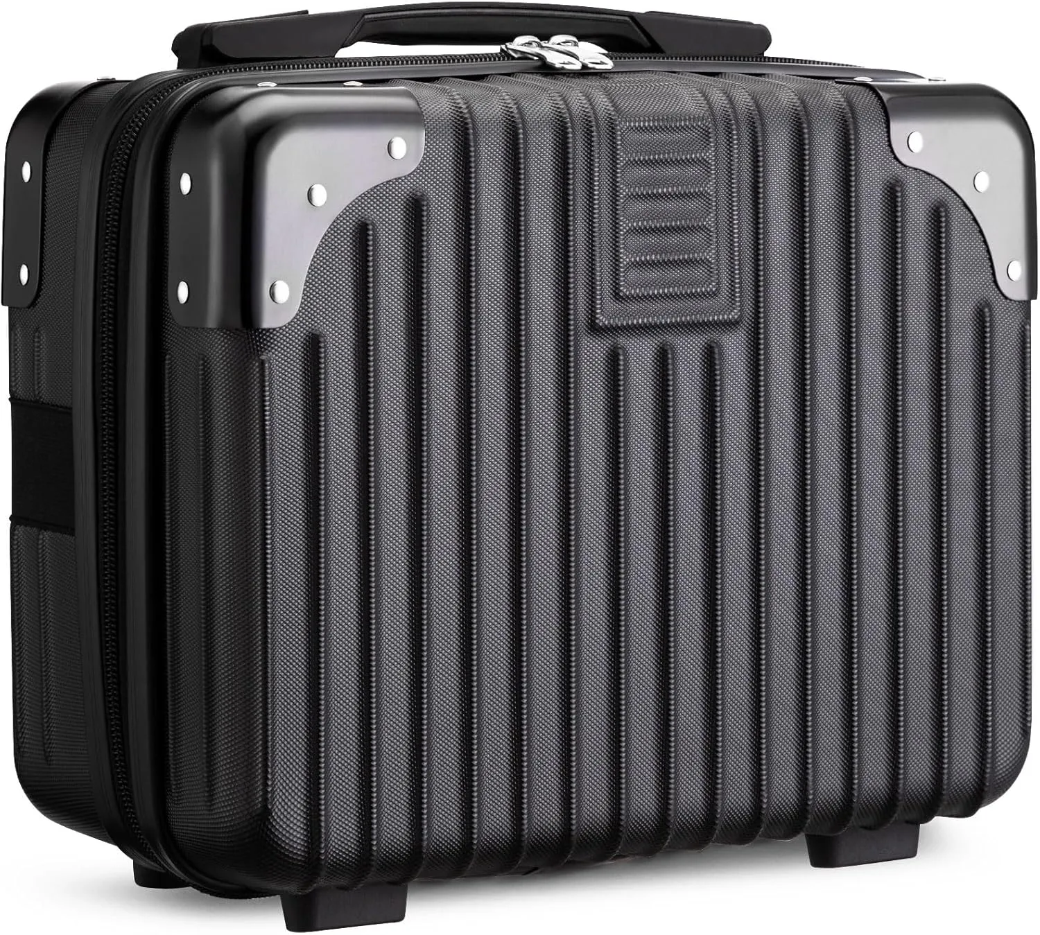 Noverlife 14 Inch Portable Hard Shell Cosmetic Travel Case, Mini Travel Hand Luggage with Elastic Band Travel Makeup Case, Small Makeup Carrying Suitcase for Train Cosmetic Bag Travel Camping - Black