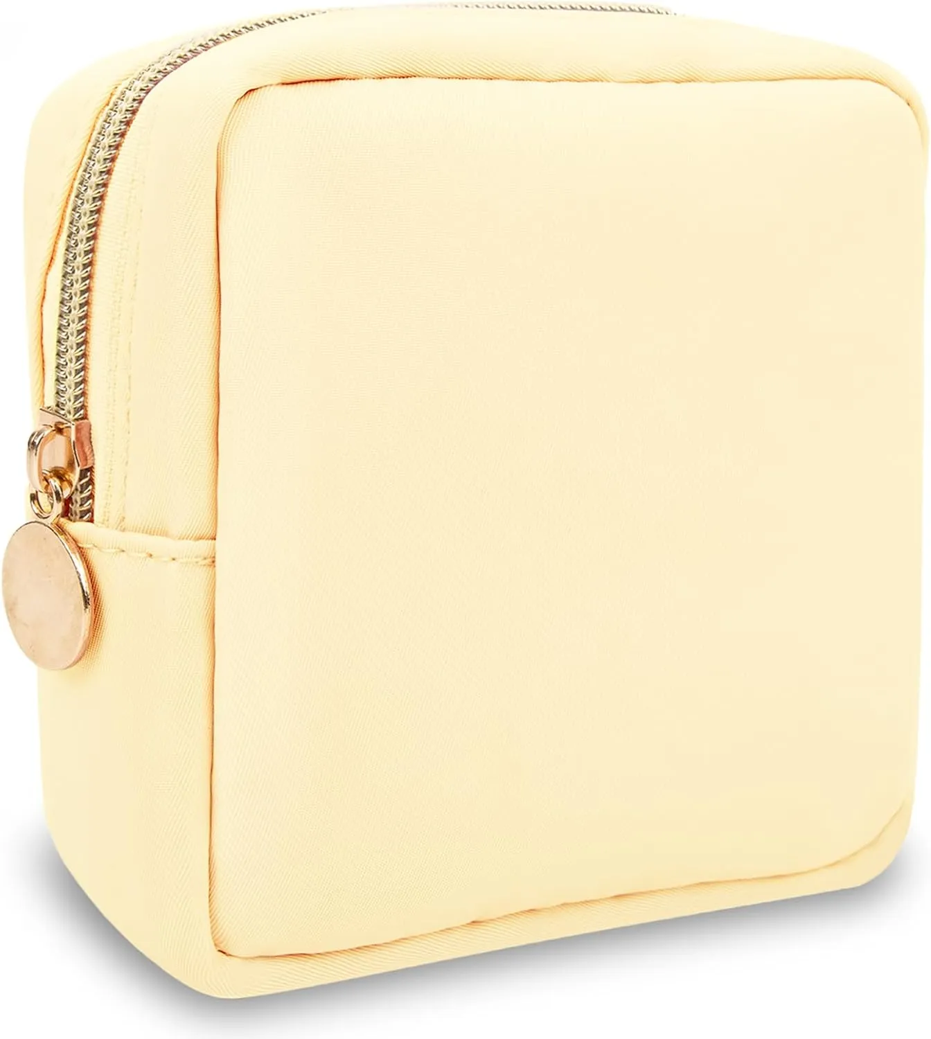 Nylon Mini Makeup Bag for Purse, Preppy Small Cute Makeup Bag Cosmetic Zipper Pouch Purse, Waterproof Travel Coin Pouch Sanitary Napkin Storage Bag Clutch Makeup Organizer for Women Men Girls(Beige)