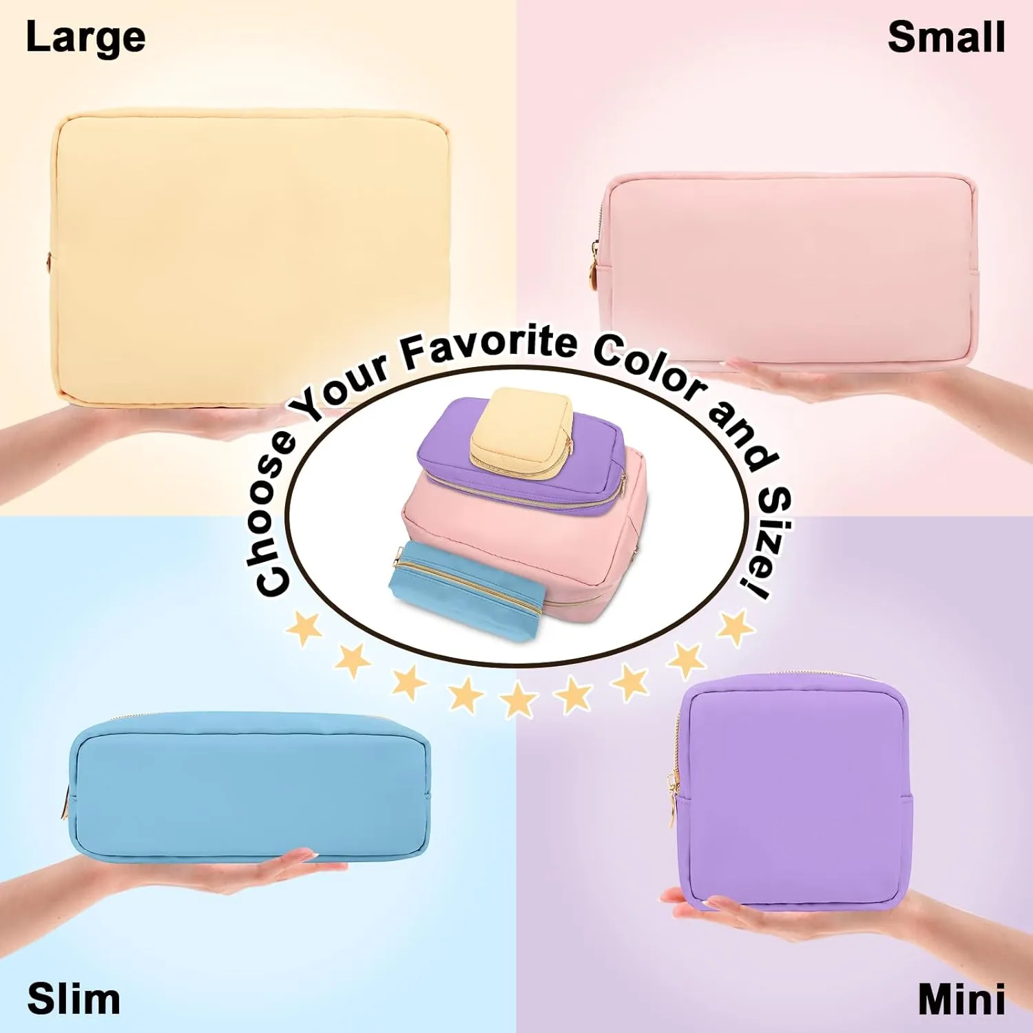 Nylon Mini Makeup Bag for Purse, Preppy Small Cute Makeup Bag Cosmetic Zipper Pouch Purse, Waterproof Travel Coin Pouch Sanitary Napkin Storage Bag Clutch Makeup Organizer for Women Men Girls(Beige)