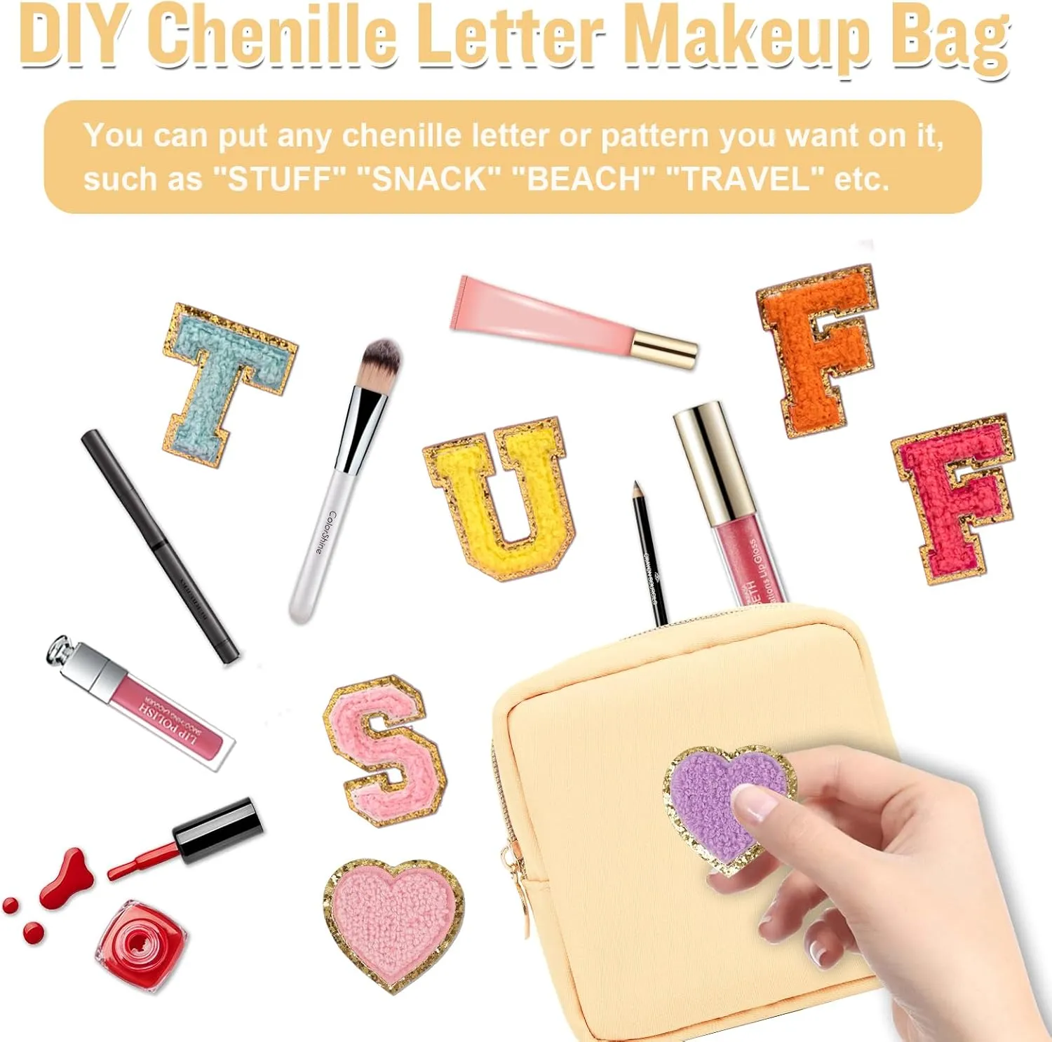 Nylon Mini Makeup Bag for Purse, Preppy Small Cute Makeup Bag Cosmetic Zipper Pouch Purse, Waterproof Travel Coin Pouch Sanitary Napkin Storage Bag Clutch Makeup Organizer for Women Men Girls(Beige)