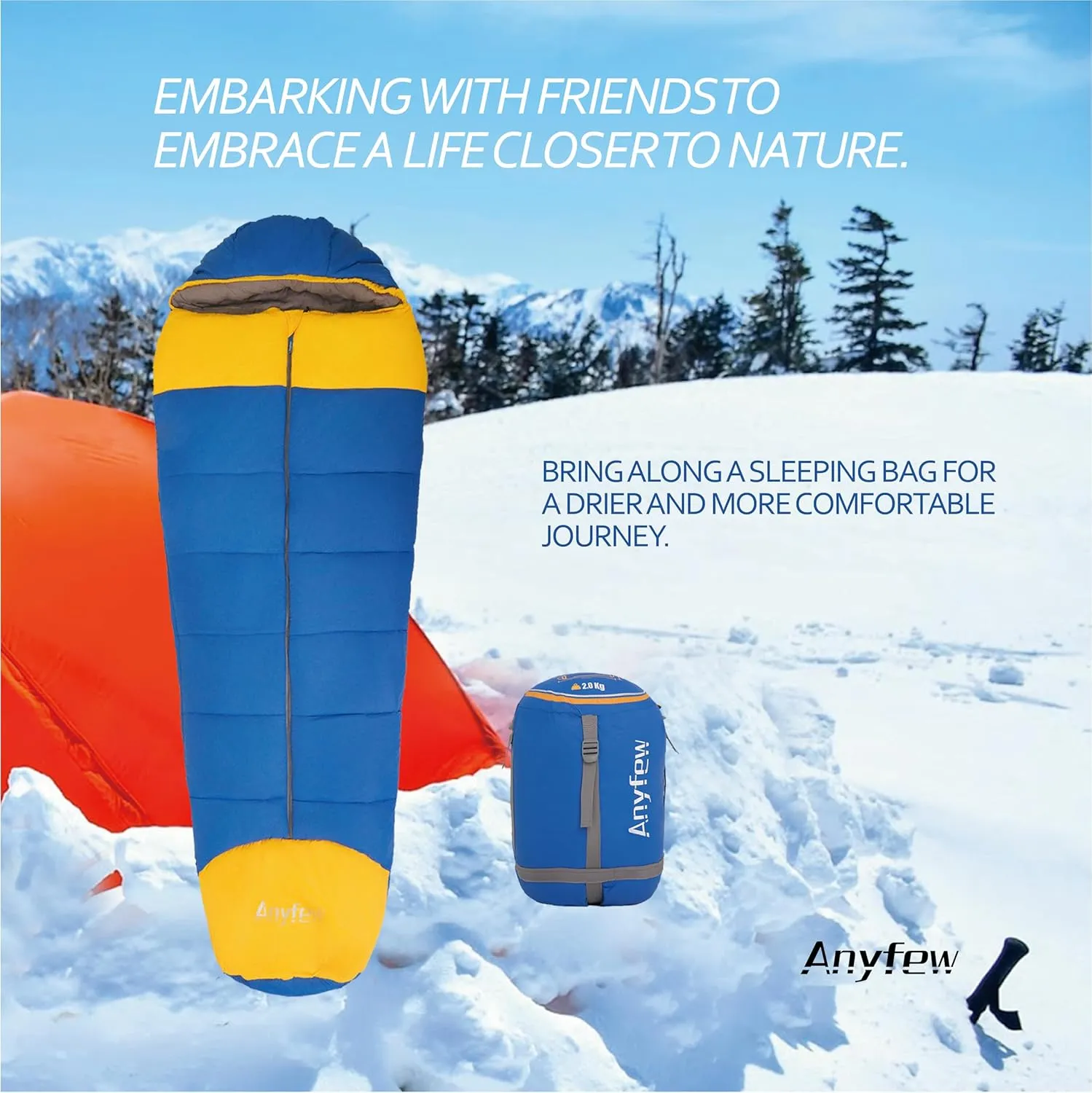 Nylon Sleeping Bag,Blue & Yellow,Flannel Cotton,Portable Tightening Bag Lightweight,Cold Weather Sleeping Bag Waterproof-Warm Camping Hiking Outdoor Travel Hunting