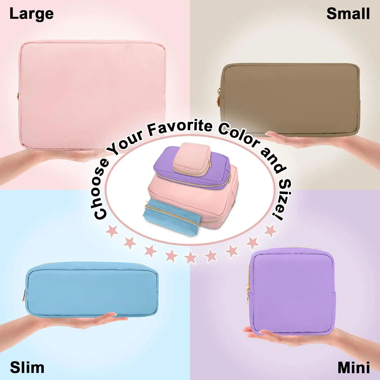Nylon Small Makeup Bag for Purse, Cute Preppy Black Makeup Bag Cosmetic Zipper Pouch Purse, Waterproof Portable Travel Toiletry Bag Clutch Makeup Brush Bag Organizer Storage for Women Men Girls(Black)