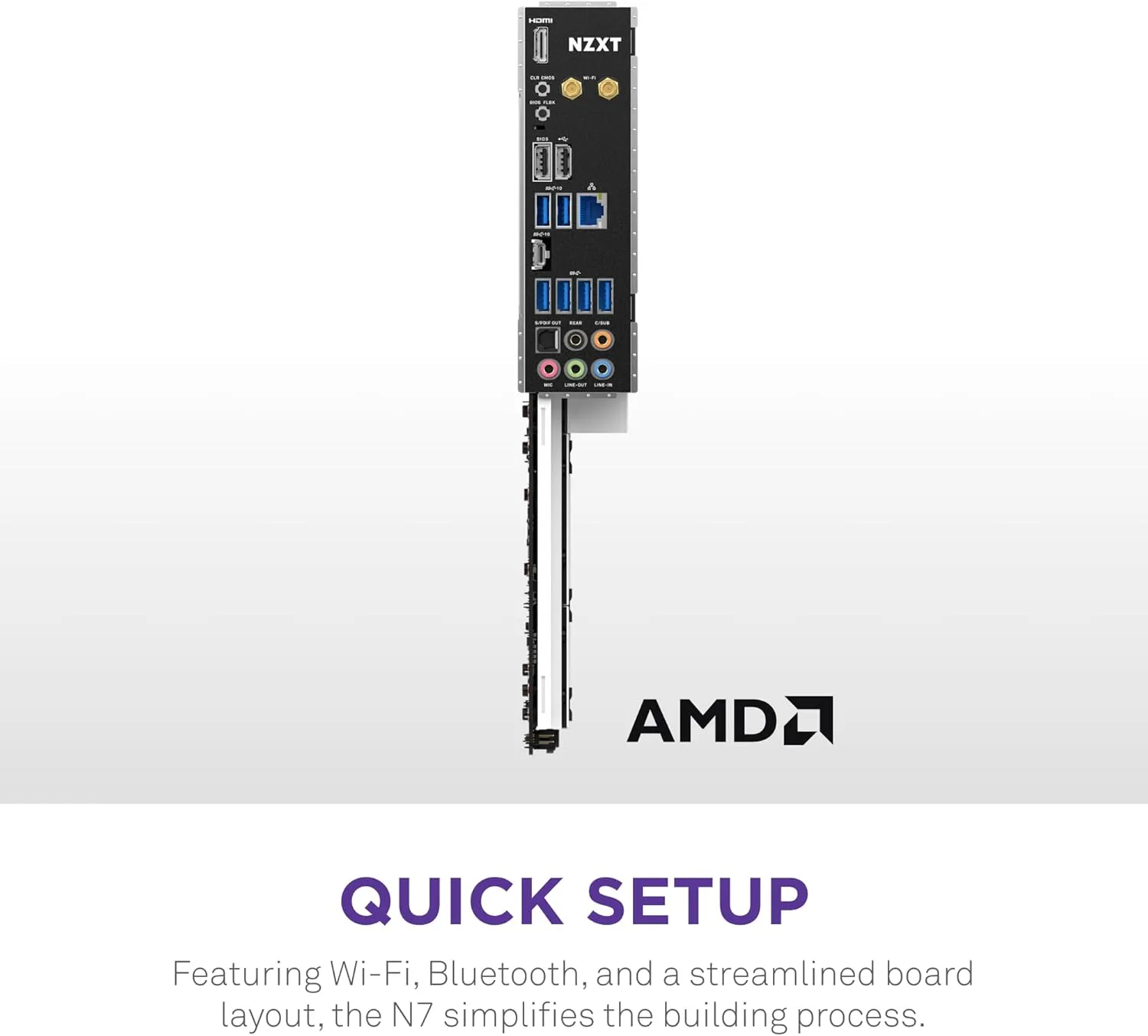NZXT N7 B650E - AMD B650 Chipset - Supports AMD Ryzen 9000 8000 & 7000 Series CPUs (Socket AM5) - ATX Gaming Motherboard - Integrated Rear I/O Shield - DDR5 - Wi-Fi 6E - White
