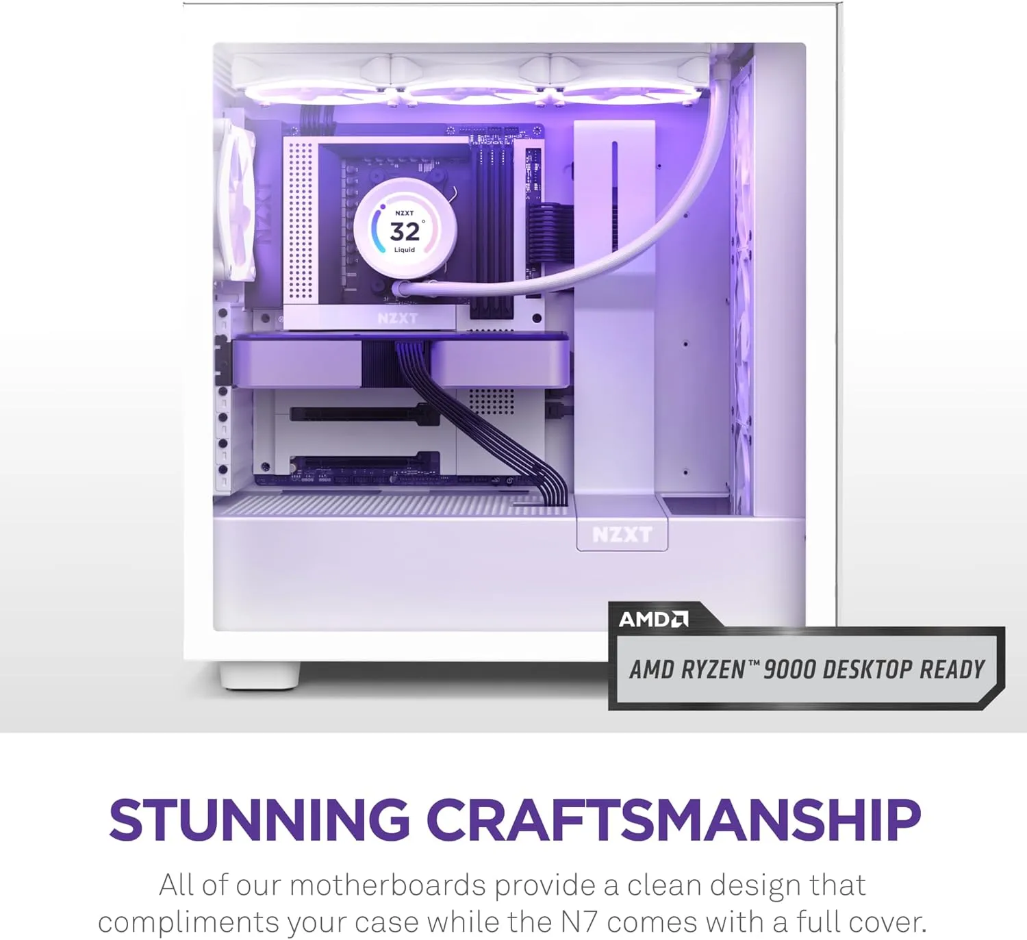 NZXT N7 B650E - AMD B650 Chipset - Supports AMD Ryzen 9000 8000 & 7000 Series CPUs (Socket AM5) - ATX Gaming Motherboard - Integrated Rear I/O Shield - DDR5 - Wi-Fi 6E - White