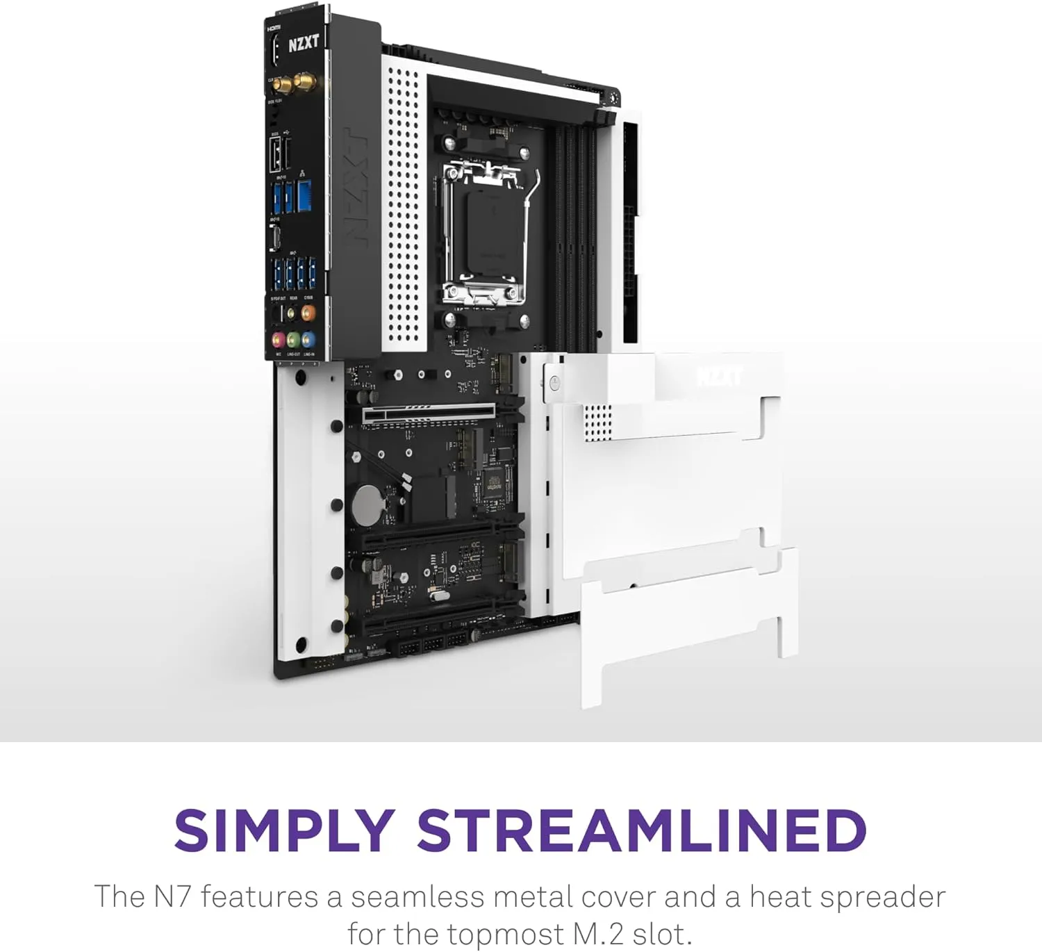 NZXT N7 B650E - AMD B650 Chipset - Supports AMD Ryzen 9000 8000 & 7000 Series CPUs (Socket AM5) - ATX Gaming Motherboard - Integrated Rear I/O Shield - DDR5 - Wi-Fi 6E - White