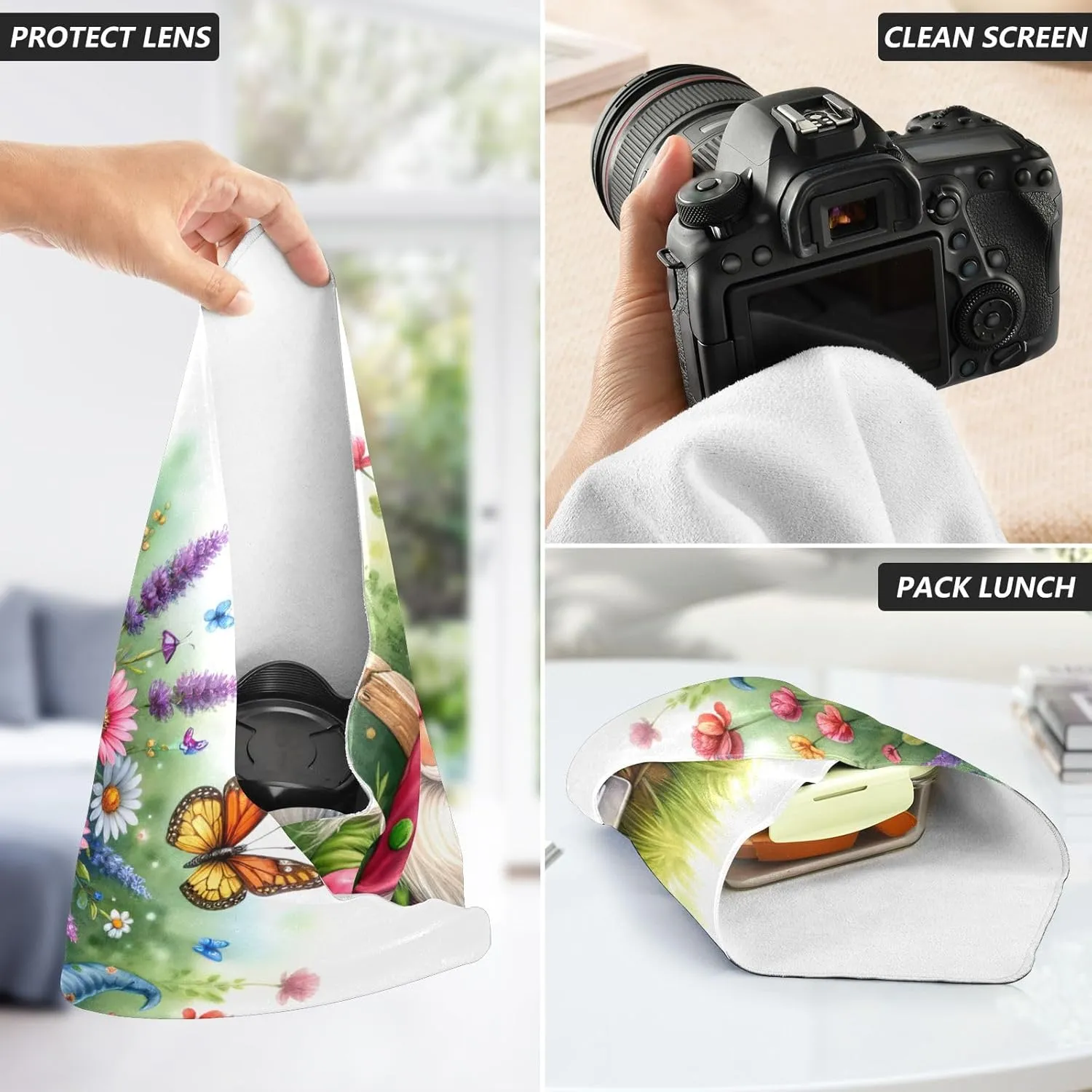 ODAWA Garden Gnome White Self Adhesive Cloth 21.7X21.7 Inch Self-adhesive Cloth Protective Camera Wrapper Lightweight Foldable Wrapper for Camera Accessories