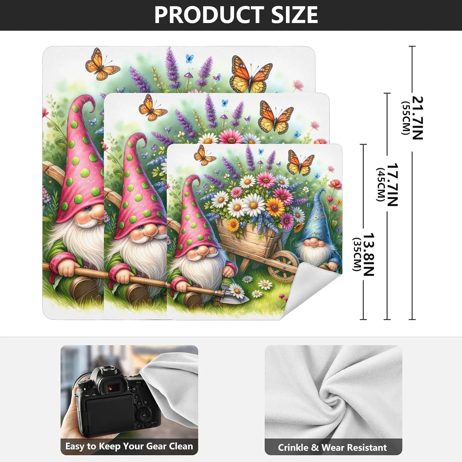 ODAWA Garden Gnome White Self Adhesive Cloth 21.7X21.7 Inch Self-adhesive Cloth Protective Camera Wrapper Lightweight Foldable Wrapper for Camera Accessories