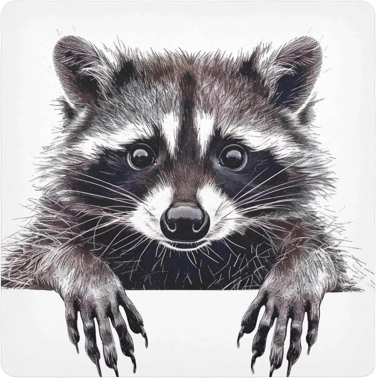ODAWA Raccoon Black White Print Self Adhesive Cloth 17.7X17.7 Inch Changeable Capacity Cosmetic Bag Wrap Protection for Camera and Lens