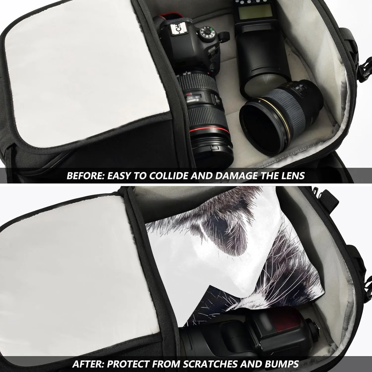 ODAWA Raccoon Black White Print Self Adhesive Cloth 17.7X17.7 Inch Changeable Capacity Cosmetic Bag Wrap Protection for Camera and Lens