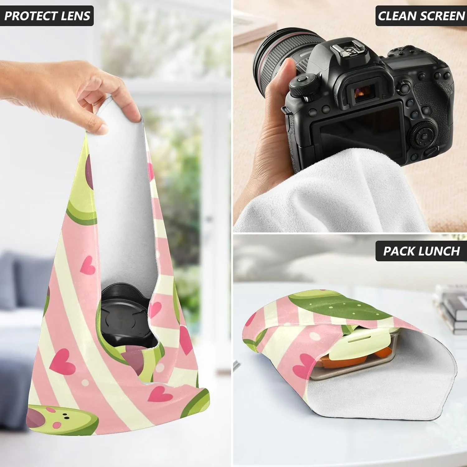 ODAWA Selfstick Cloth Pounch 21.7 In, Cute Funny Avocado Pastel Stripes Changeable Capacity Cosmetic Bag, Self Adhesive Wraps for Electronics
