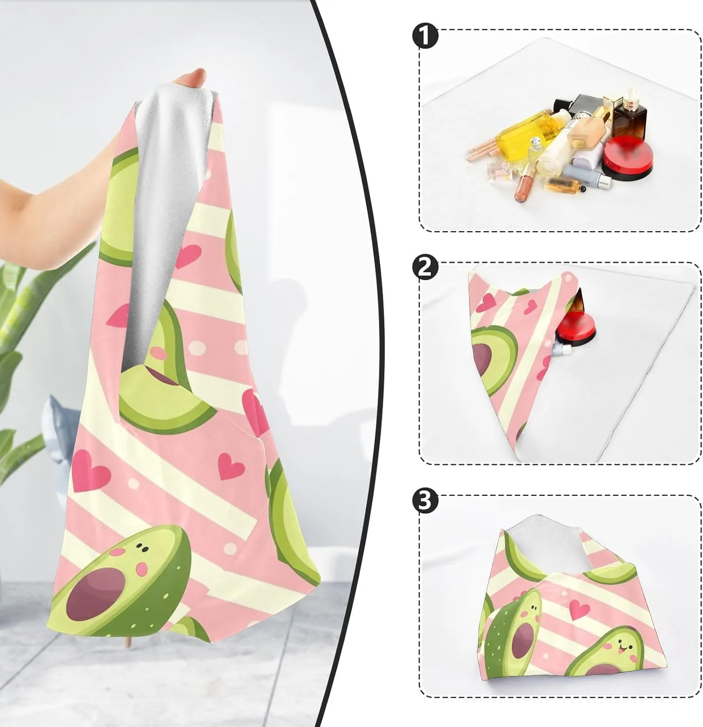 ODAWA Selfstick Cloth Pounch 21.7 In, Cute Funny Avocado Pastel Stripes Changeable Capacity Cosmetic Bag, Self Adhesive Wraps for Electronics