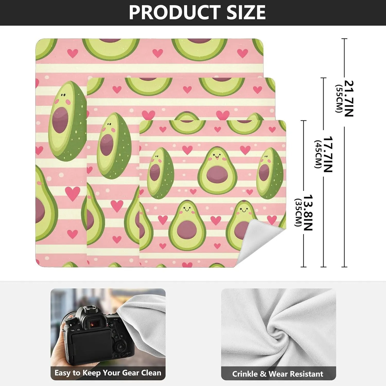 ODAWA Selfstick Cloth Pounch 21.7 In, Cute Funny Avocado Pastel Stripes Changeable Capacity Cosmetic Bag, Self Adhesive Wraps for Electronics