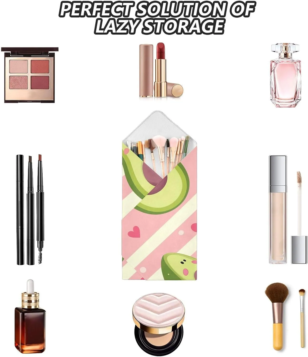 ODAWA Selfstick Cloth Pounch 21.7 In, Cute Funny Avocado Pastel Stripes Changeable Capacity Cosmetic Bag, Self Adhesive Wraps for Electronics