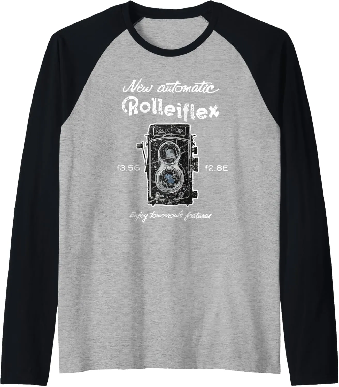Old Vintage Rolleiflex Camera Distressed Design Raglan Baseball Tee
