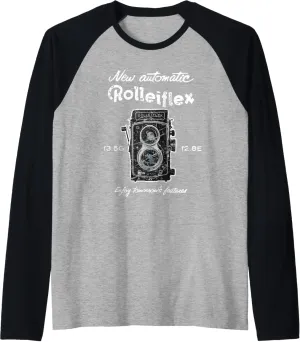 Old Vintage Rolleiflex Camera Distressed Design Raglan Baseball Tee