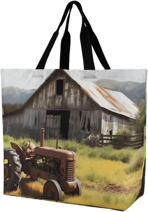 Old Wooden Barn with Rusted Tractor Crossbody Bag Women's Fashion Tote Bag Shoulder Tote Bag Versatile Travel Shoulder Bag Fitness Tote Bag for Fitness Trips Out