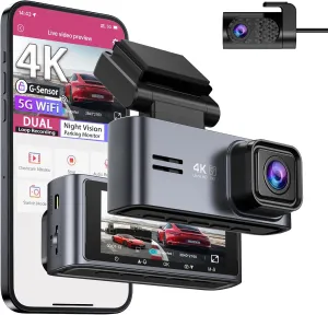 OMBAR Dash Cam Front and Rear 5G WiFi, Dash Cam 4K/2K/1080P 1080P, Dash Camera for Cars with 3.18" LCD Screen, Dashcam Car Camera with WDR Night Vision, G-Sensor, Loop Recording, SD Card Not Included
