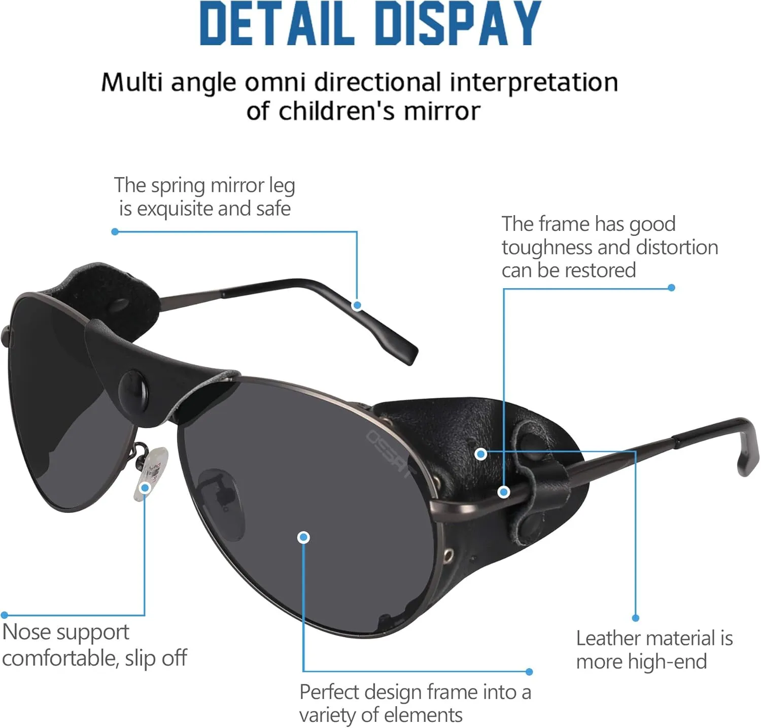 OSSAT Polarized sunglasses with side shields cowhide wind proof sunshade Classic Mountain Fishing eyewear