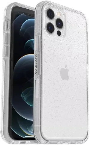 OtterBox iPhone 12 & iPhone 12 Pro Symmetry Series Case - Stardust (Silver Flake/Clear), Ultra-Sleek, Wireless Charging Compatible, Raised Edges Protect Camera & Screen