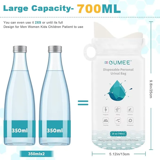 OUMEE 8/12/20/23/28 Pcs Emergency Disposable Urinal Bags, 700 ML Camping Pee Bags Unisex Urine Bag Vomit Bag for Travel Traffic Jam Portable Toilet Bag for Men Women