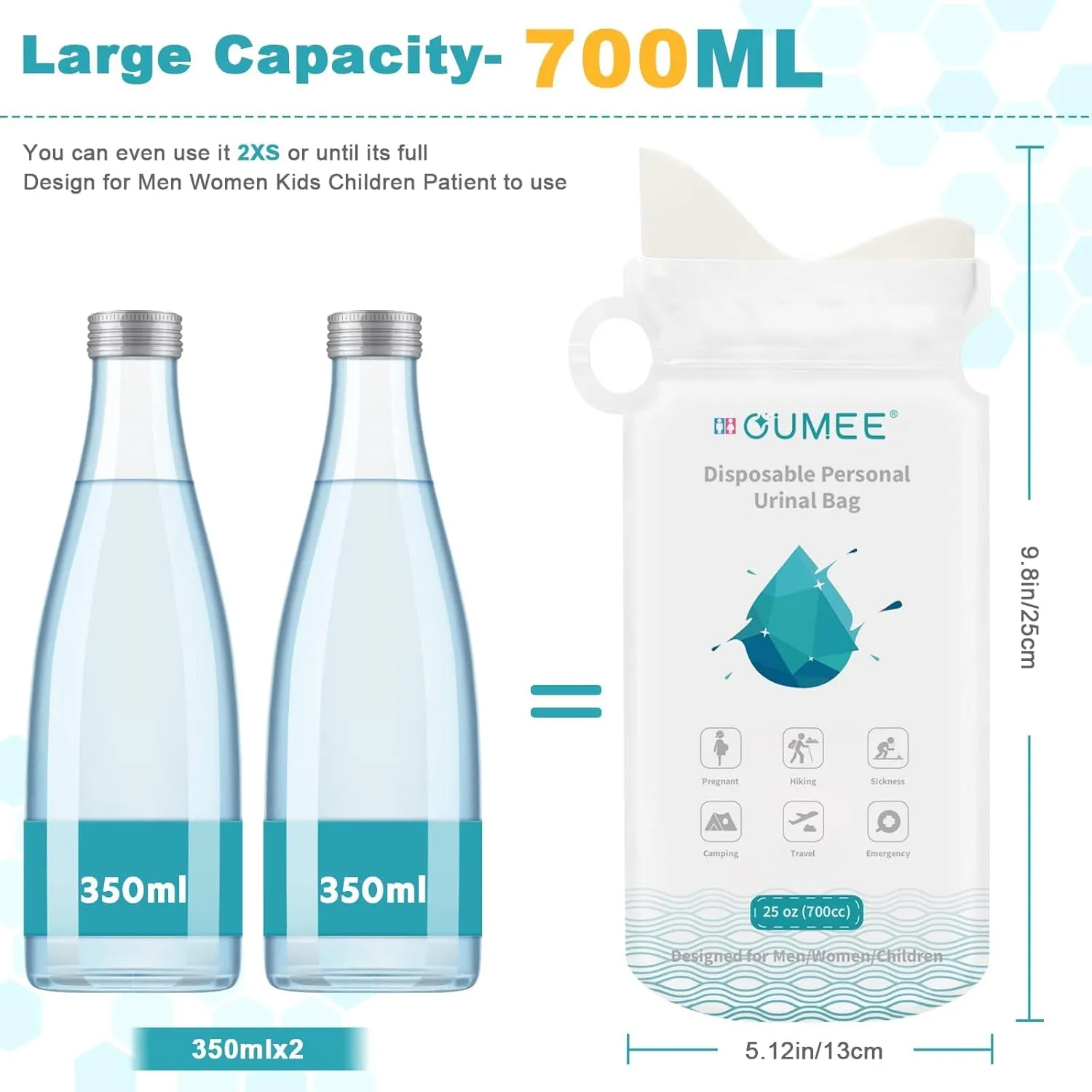 OUMEE 8/12/20/23/28 Pcs Emergency Disposable Urinal Bags, 700 ML Camping Pee Bags Unisex Urine Bag Vomit Bag for Travel Traffic Jam Portable Toilet Bag for Men Women