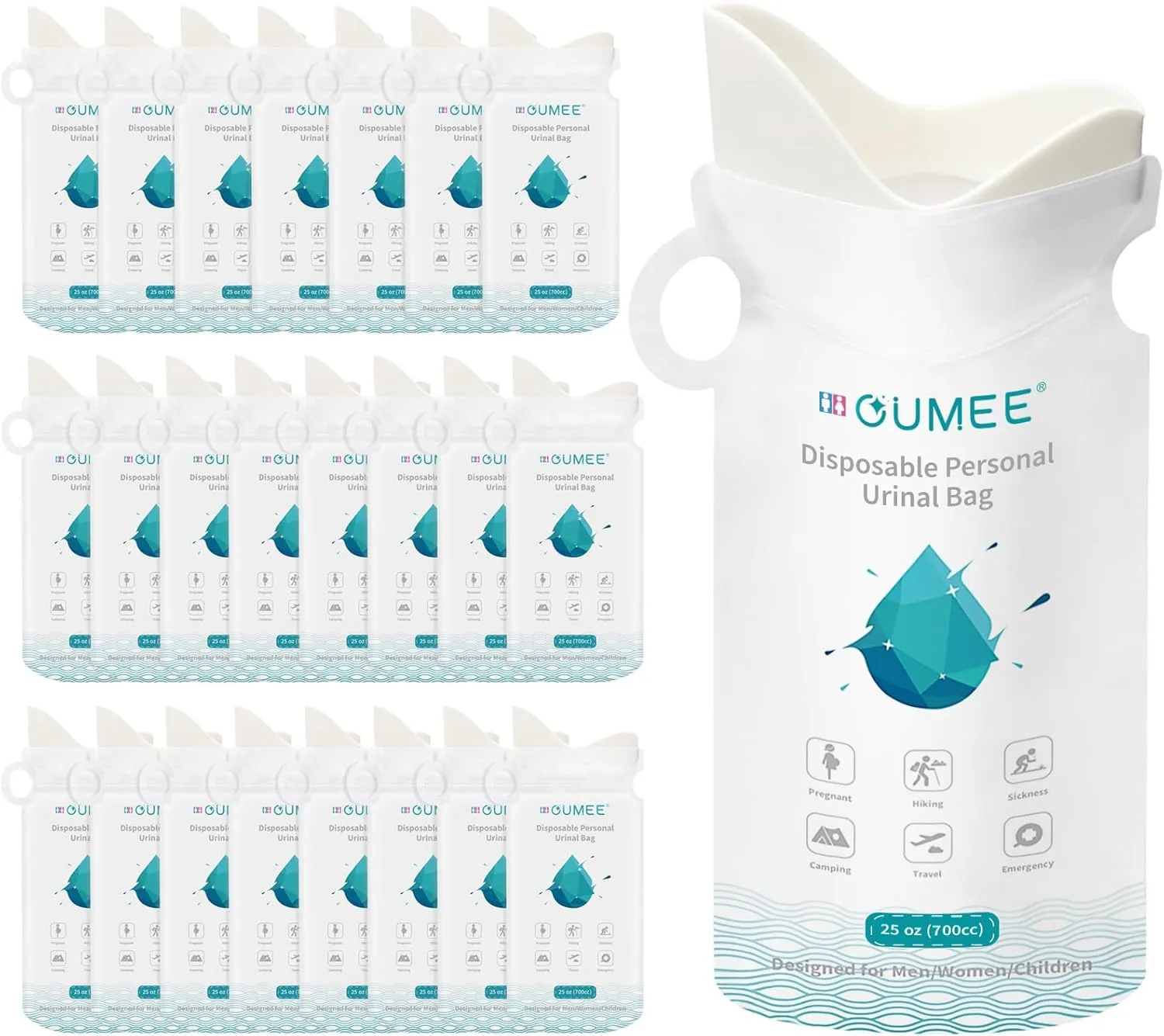 OUMEE 8/12/20/23/28 Pcs Emergency Disposable Urinal Bags, 700 ML Camping Pee Bags Unisex Urine Bag Vomit Bag for Travel Traffic Jam Portable Toilet Bag for Men Women