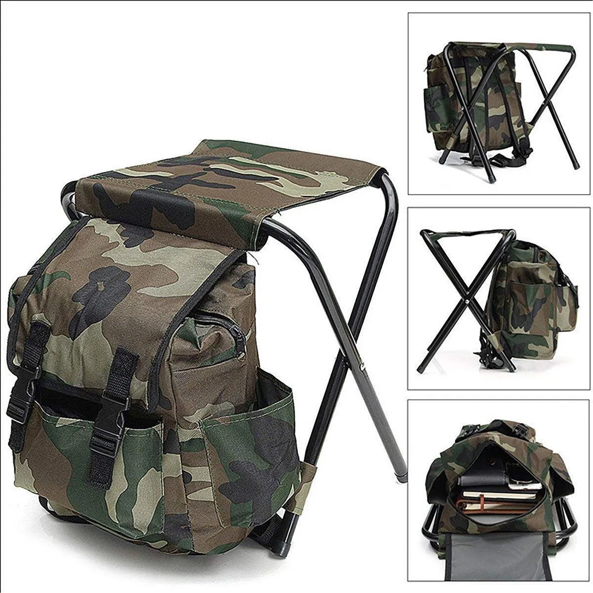 Outdoor Folding Chair Multi Functional Portable Camping Fishing Bag Stool Seat