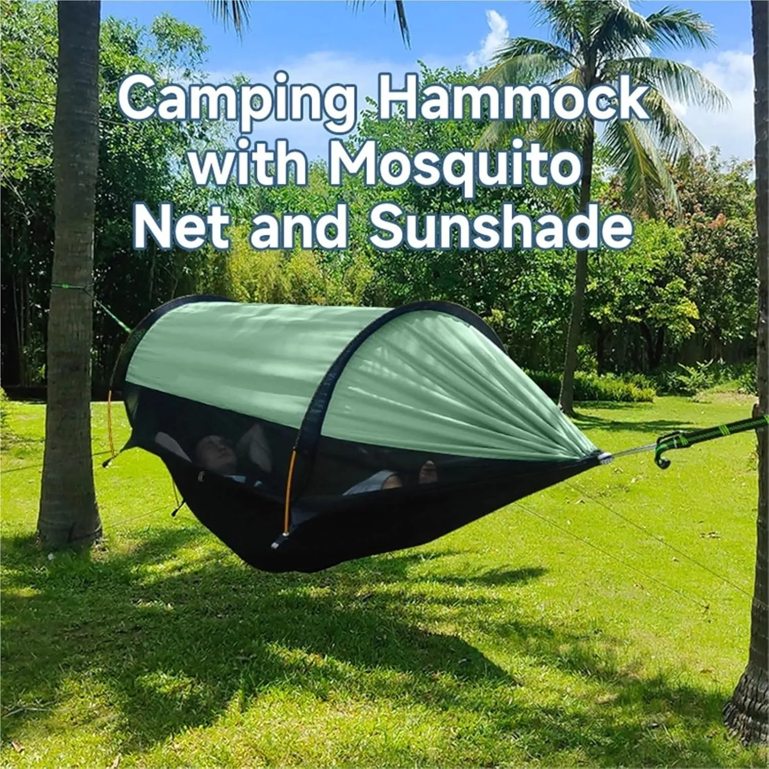 Outdoor Large Hammock with Mosquito Net 2 Person Lightweight Hammocks for Backpacking Backyard Hiking Camping(Brown)