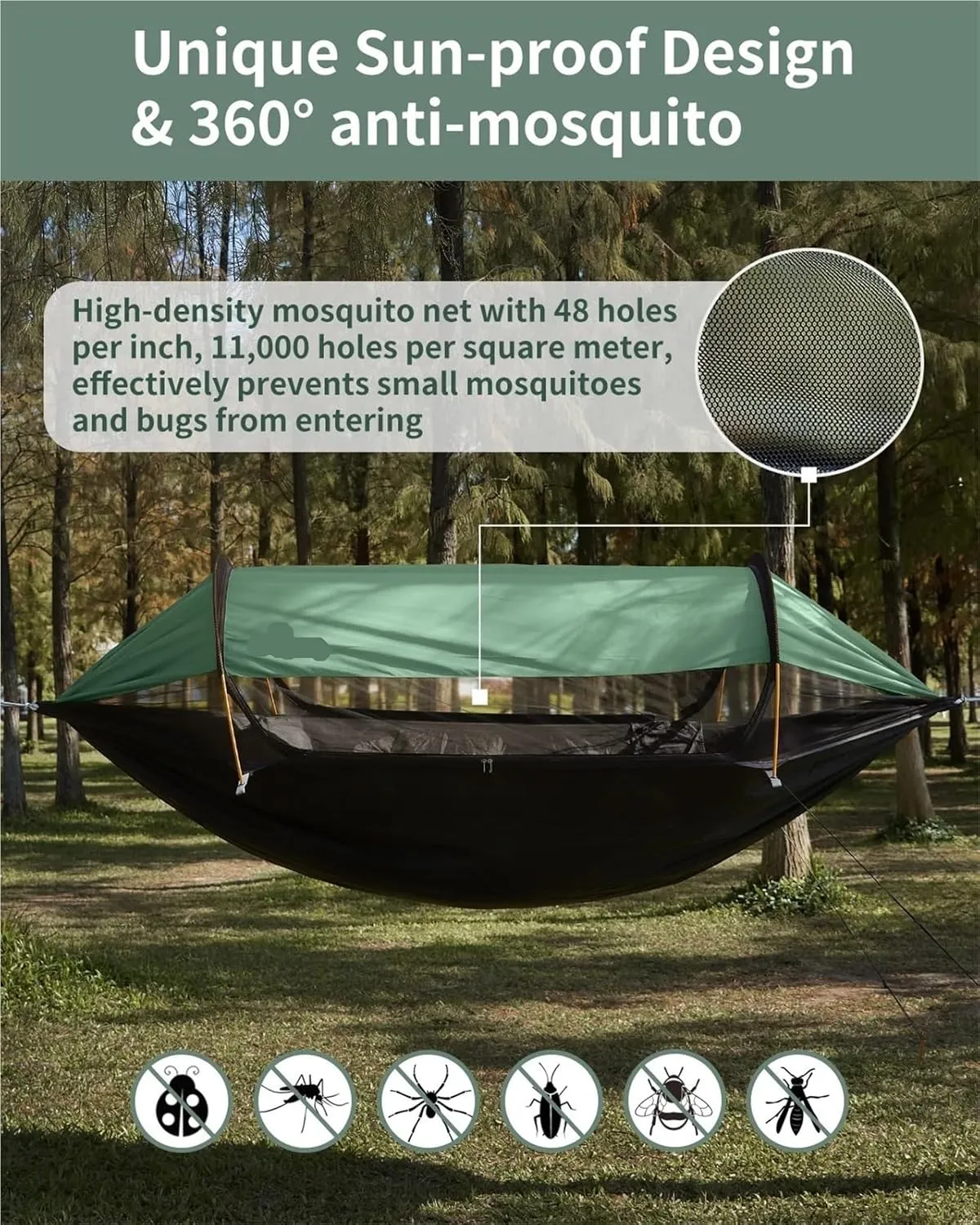 Outdoor Large Hammock with Mosquito Net 2 Person Lightweight Hammocks for Backpacking Backyard Hiking Camping(Brown)