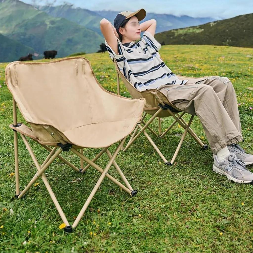 Outdoor Portable Folding Camping Chair Heavy Duty Lawn Chairs with with Carry Bag, for Fishing, Hiking, Picnic, Backpacking, Beach, for Adults Support 220 LBS(Khaki)