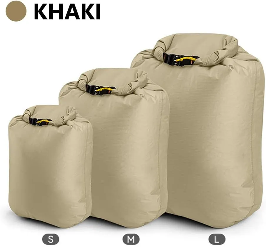Outdoor Water proof Dry Bag - Silicon Coated Nylon, Ideal for Camping, Drifting, Hiking, Swimming, Rafting, Kayaking, River Trekking - Dampproof Clothes Storage Bag (Khaki-S)