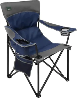 Oversized Folding Camping Chair,Heavy Duty Padded Portable Lawn Chair,Soft&Comfortable,Tear-Resistant Fabric,w/2Extra Large Cup Holder,Storage Pocket,Carry Bag,Outdoor Beach Garden Fishing.Dark Blue