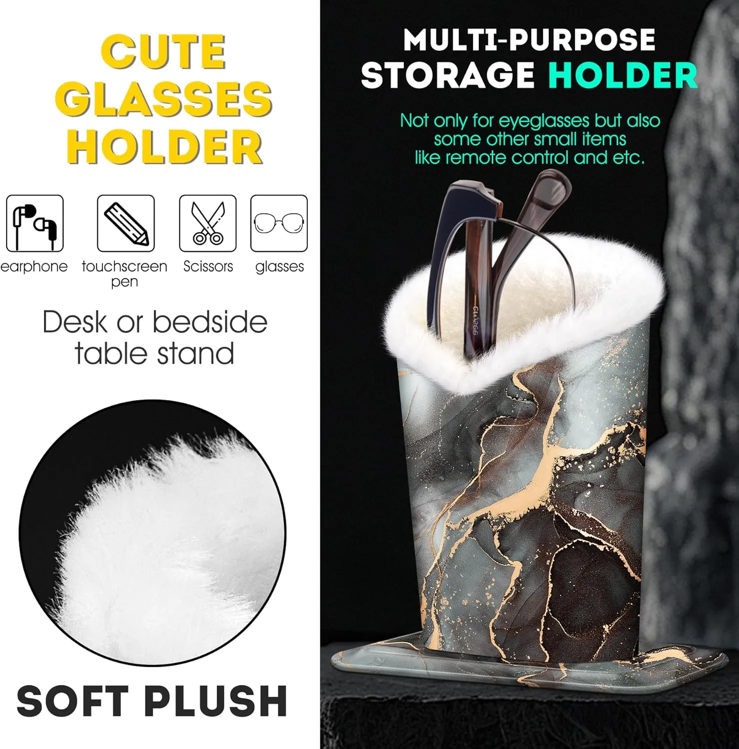 Pack of 2 Plush Lined Eyeglasses Holder Stand Protective Glasses Case For Desks Or Nightstands
