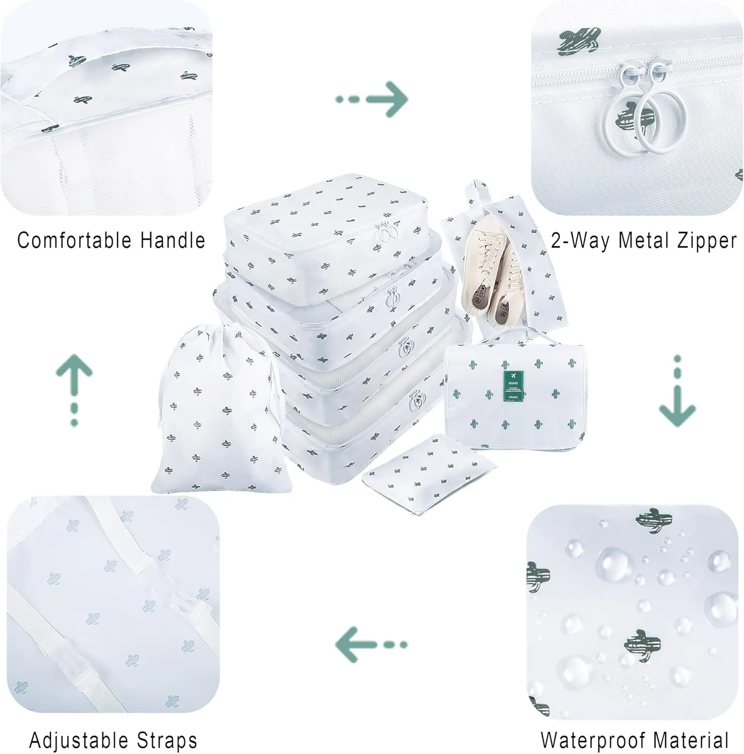 Packing Cubes, 8 Pcs Travel Packing Organizers for Suitcases, Large Capacity Travel Luggage Organizers Set includes 8 Storage Bags, Travel Essentials for Women or Men (Cactus)