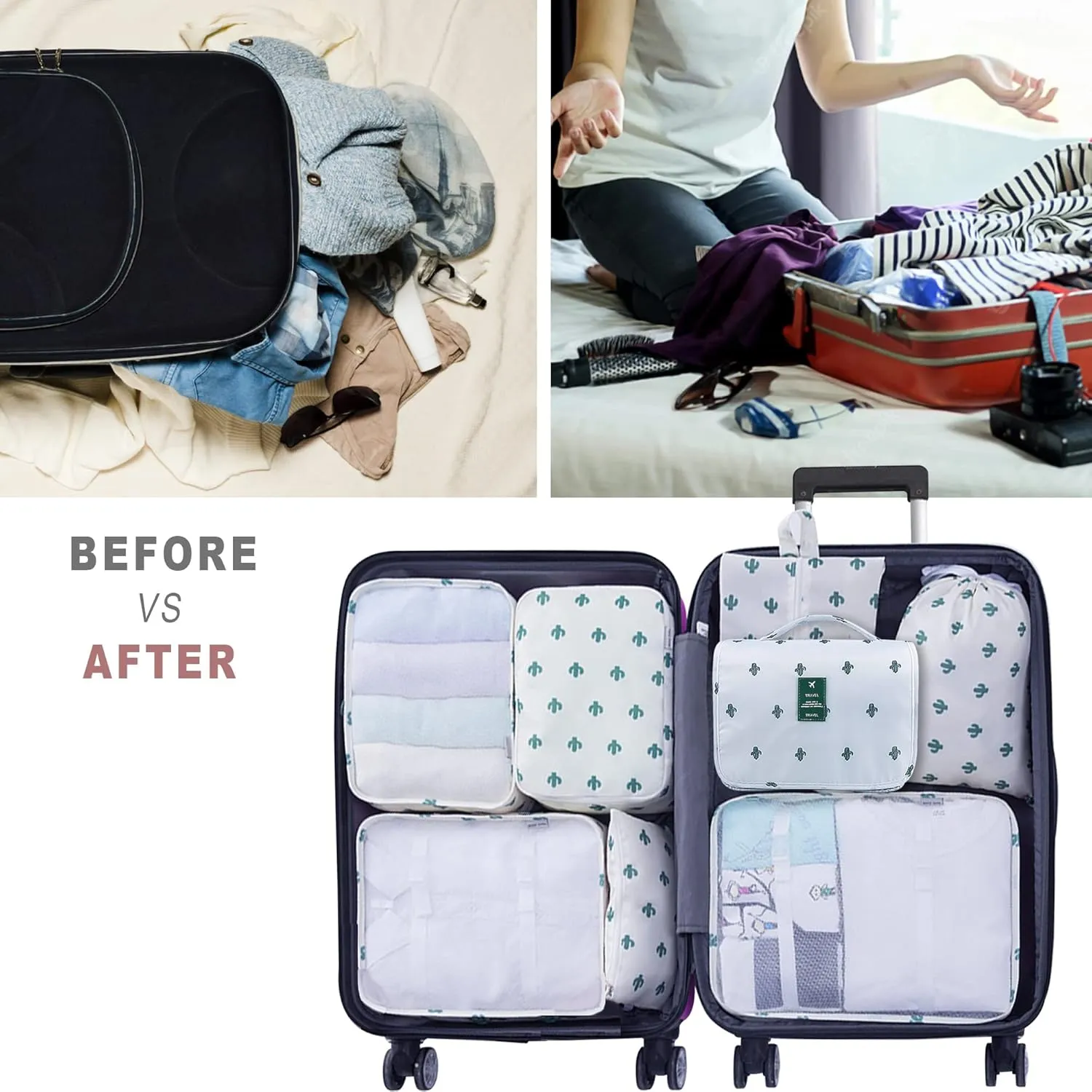 Packing Cubes, 8 Pcs Travel Packing Organizers for Suitcases, Large Capacity Travel Luggage Organizers Set includes 8 Storage Bags, Travel Essentials for Women or Men (Cactus)