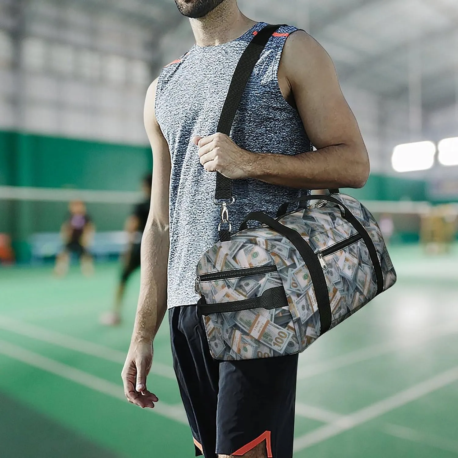 Paisley Navy Blue Pattern Fitness Bag with Large Capacity Backpack And Waterproof Bag
