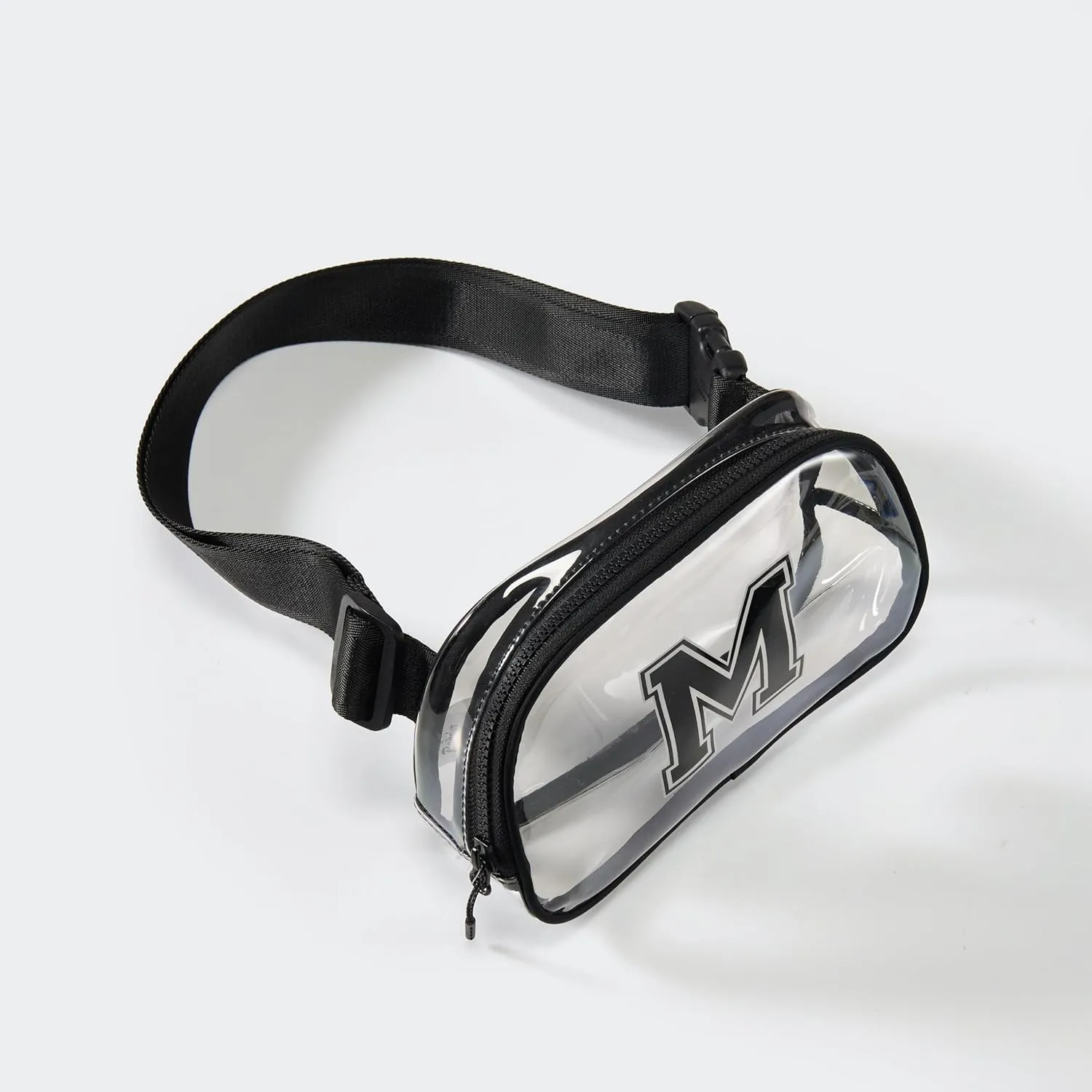 Pander Clear Small Belt Bag with Nylon Fabric Trim - Perfect for Game Day, Ballgame, Stadium Events Essentials - Black/M