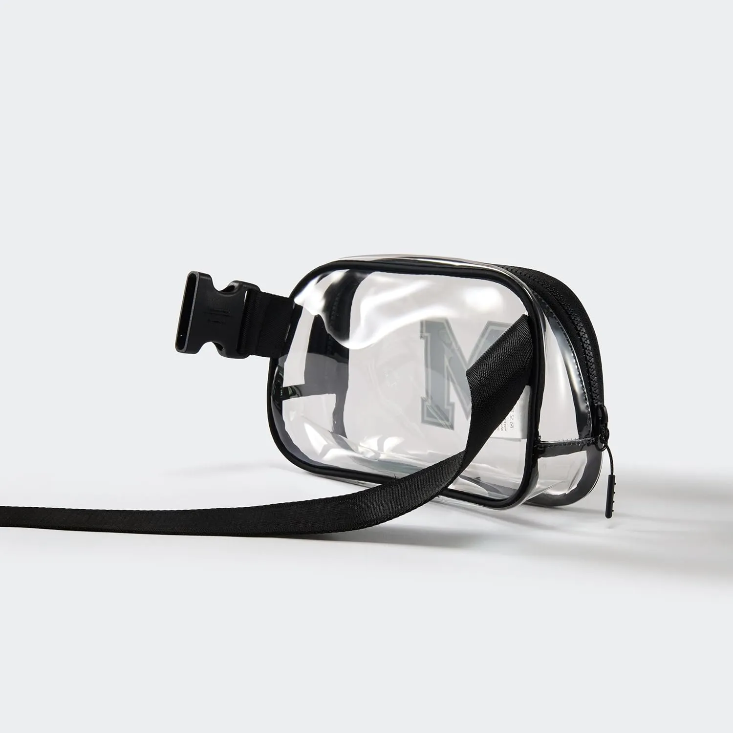 Pander Clear Small Belt Bag with Nylon Fabric Trim - Perfect for Game Day, Ballgame, Stadium Events Essentials - Black/M