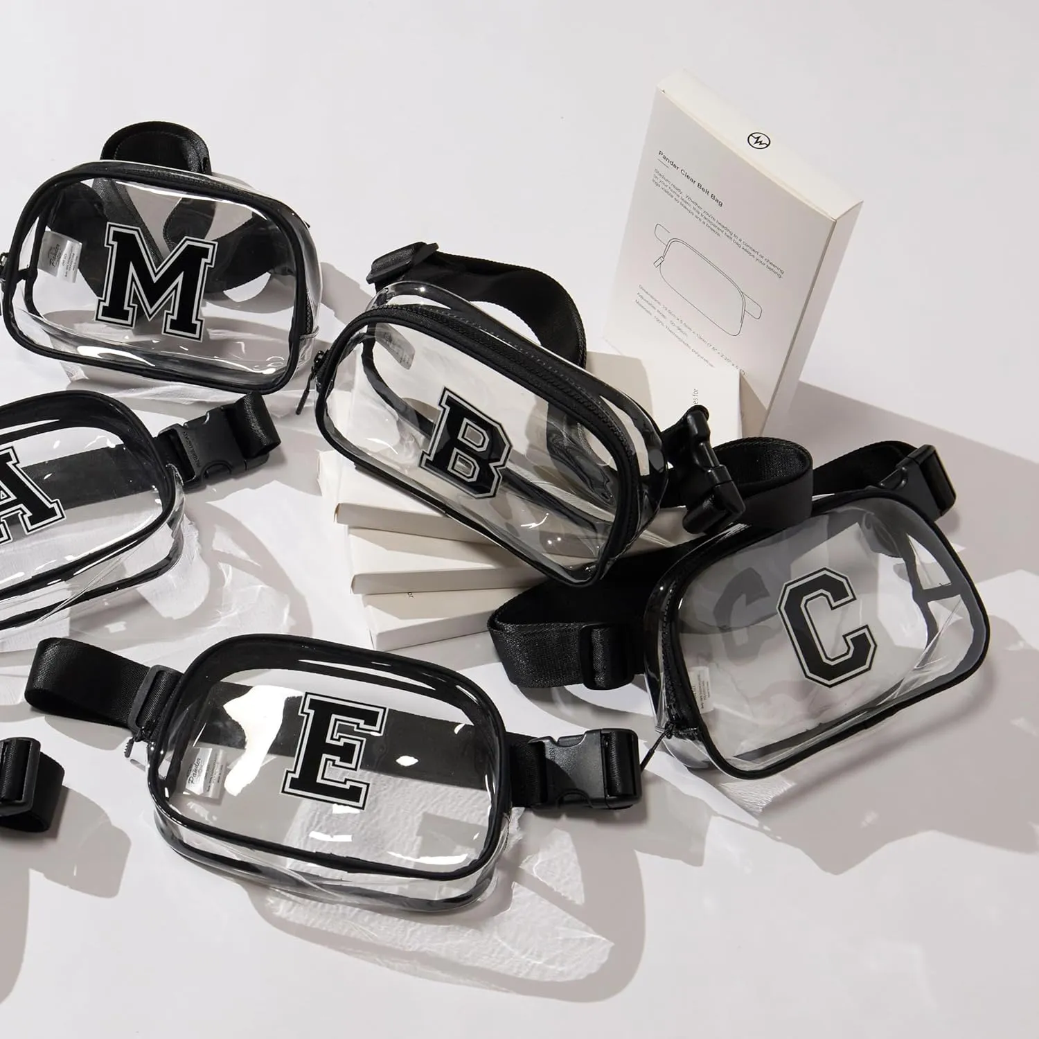 Pander Clear Small Belt Bag with Nylon Fabric Trim - Perfect for Game Day, Ballgame, Stadium Events Essentials - Black/M