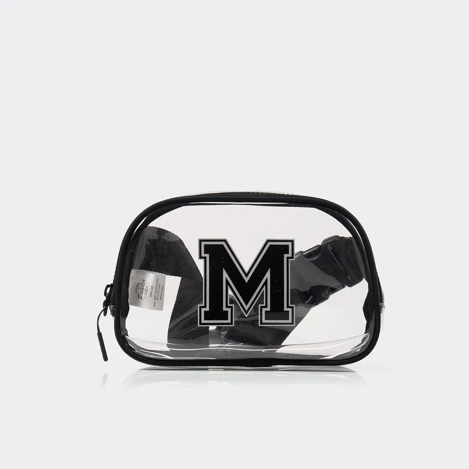 Pander Clear Small Belt Bag with Nylon Fabric Trim - Perfect for Game Day, Ballgame, Stadium Events Essentials - Black/M