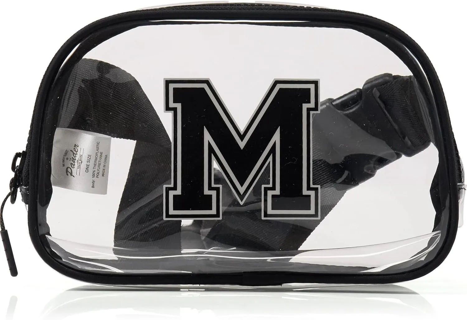 Pander Clear Small Belt Bag with Nylon Fabric Trim - Perfect for Game Day, Ballgame, Stadium Events Essentials - Black/M