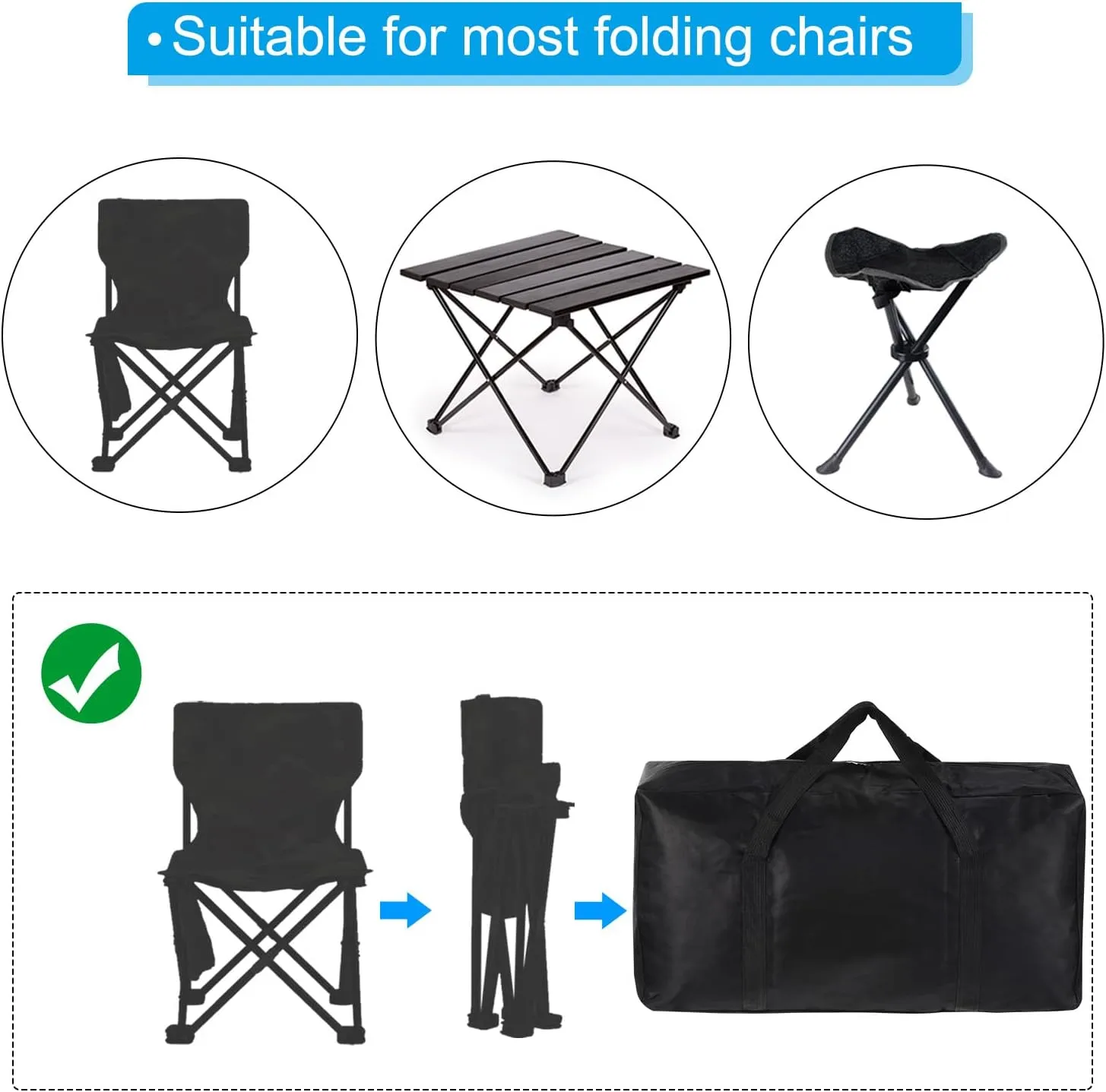 PATIKIL 26" Camp Chair Replacement Bag, Large Storage Duffle Bag Waterproof Moving Bag with Zipper Foldable Canvas Tote Bag for Travel Camping, Black (26"x13.7"x7.8")