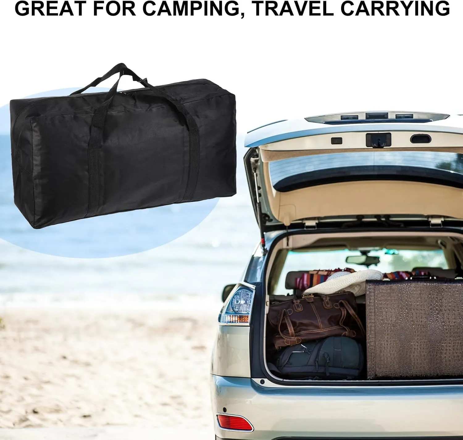 PATIKIL 26" Camp Chair Replacement Bag, Large Storage Duffle Bag Waterproof Moving Bag with Zipper Foldable Canvas Tote Bag for Travel Camping, Black (26"x13.7"x7.8")