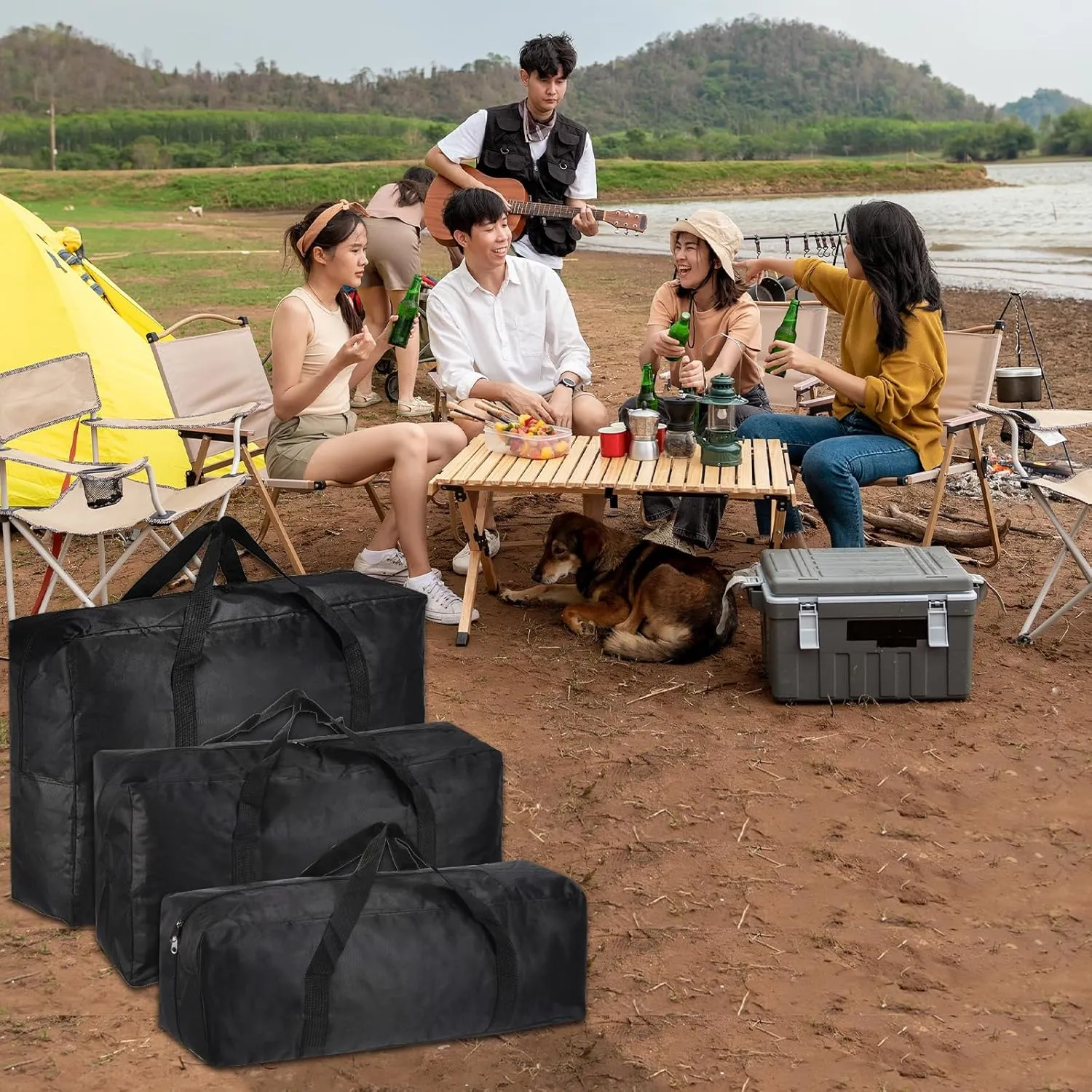 PATIKIL 26" Camp Chair Replacement Bag, Large Storage Duffle Bag Waterproof Moving Bag with Zipper Foldable Canvas Tote Bag for Travel Camping, Black (26"x13.7"x7.8")